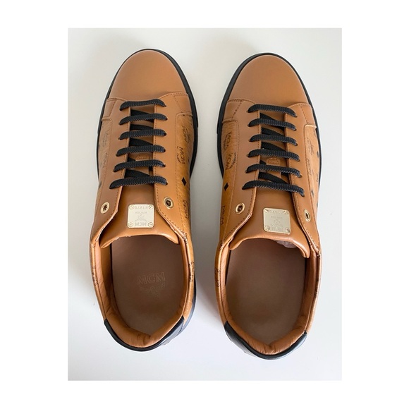 MCM Men's Derby Visetos Low Top Sneakers in Cognac/Black Sz US 11, EU 44 - Picture 5 of 10